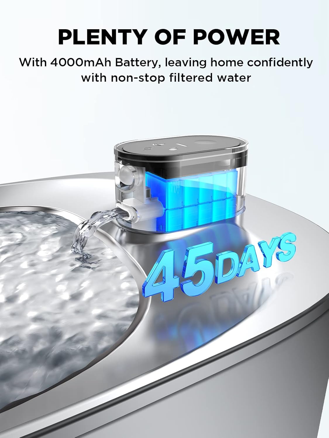 FEELNEEDY fonte de água para gatos sem fio, operada por bateria, fonte de água para animais de estimação de aço inoxidável de 4l/135fl oz para cães e gatos com sensor de movimento, bebedouro - Imagem 4