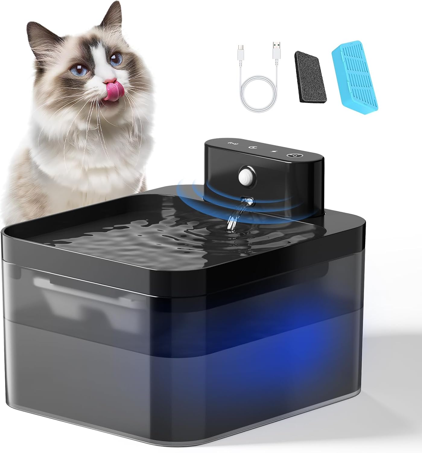 Bebedouro para Gatos Sem Fio,2.2L Fonte de Agua para Gatos Cães Pet Sensor Silenciosa Automático