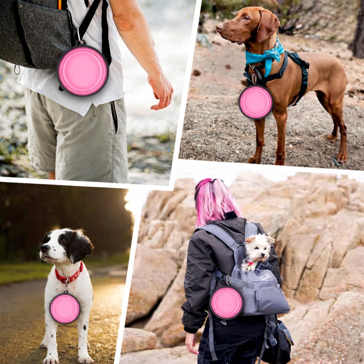 Comedouro e Bebedouro Portátil Dobrável Retrátil Em Silicone 350ml Para Pets Cães Gatos Tigela Compacta Com Mosquetão Ideal Para Servir Água Ração Na Caminhada Passeios Viagens Uso Diário (Rosa) - Imagem 9