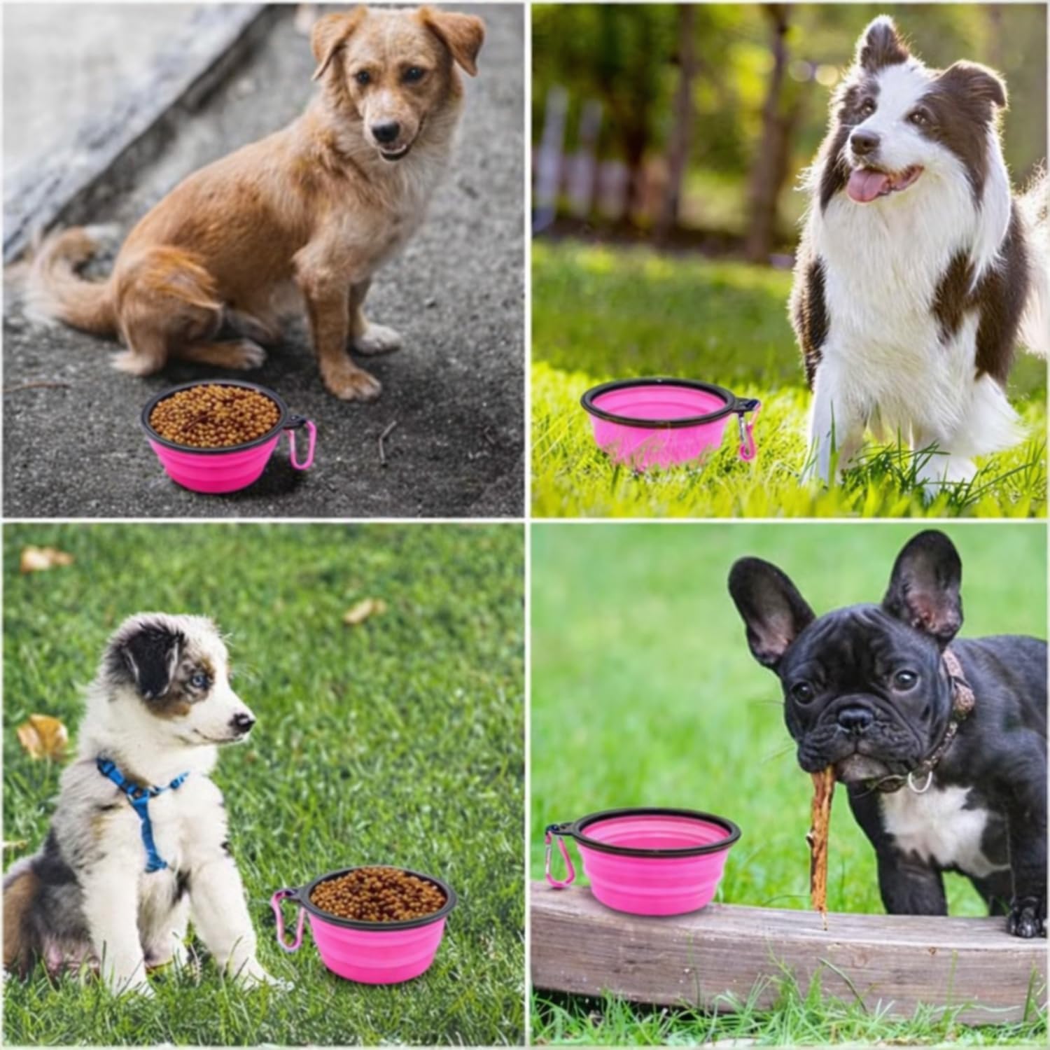 Comedouro e Bebedouro Portátil Dobrável Retrátil Em Silicone 350ml Para Pets Cães Gatos Tigela Compacta Com Mosquetão Ideal Para Servir Água Ração Na Caminhada Passeios Viagens Uso Diário (Rosa) - Imagem 7
