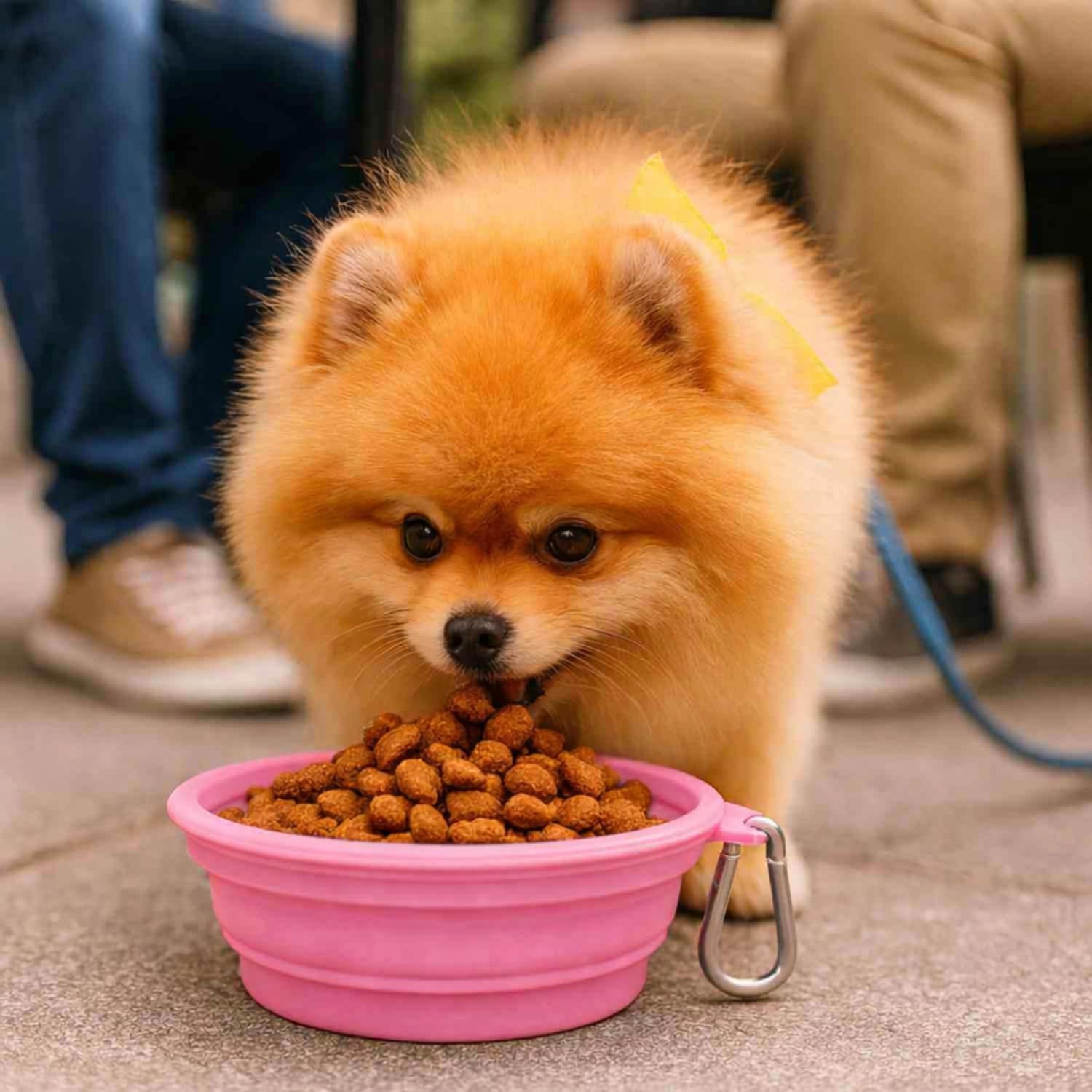 Comedouro e Bebedouro Portátil Dobrável Retrátil Em Silicone 350ml Para Pets Cães Gatos Tigela Compacta Com Mosquetão Ideal Para Servir Água Ração Na Caminhada Passeios Viagens Uso Diário (Rosa) - Imagem 2