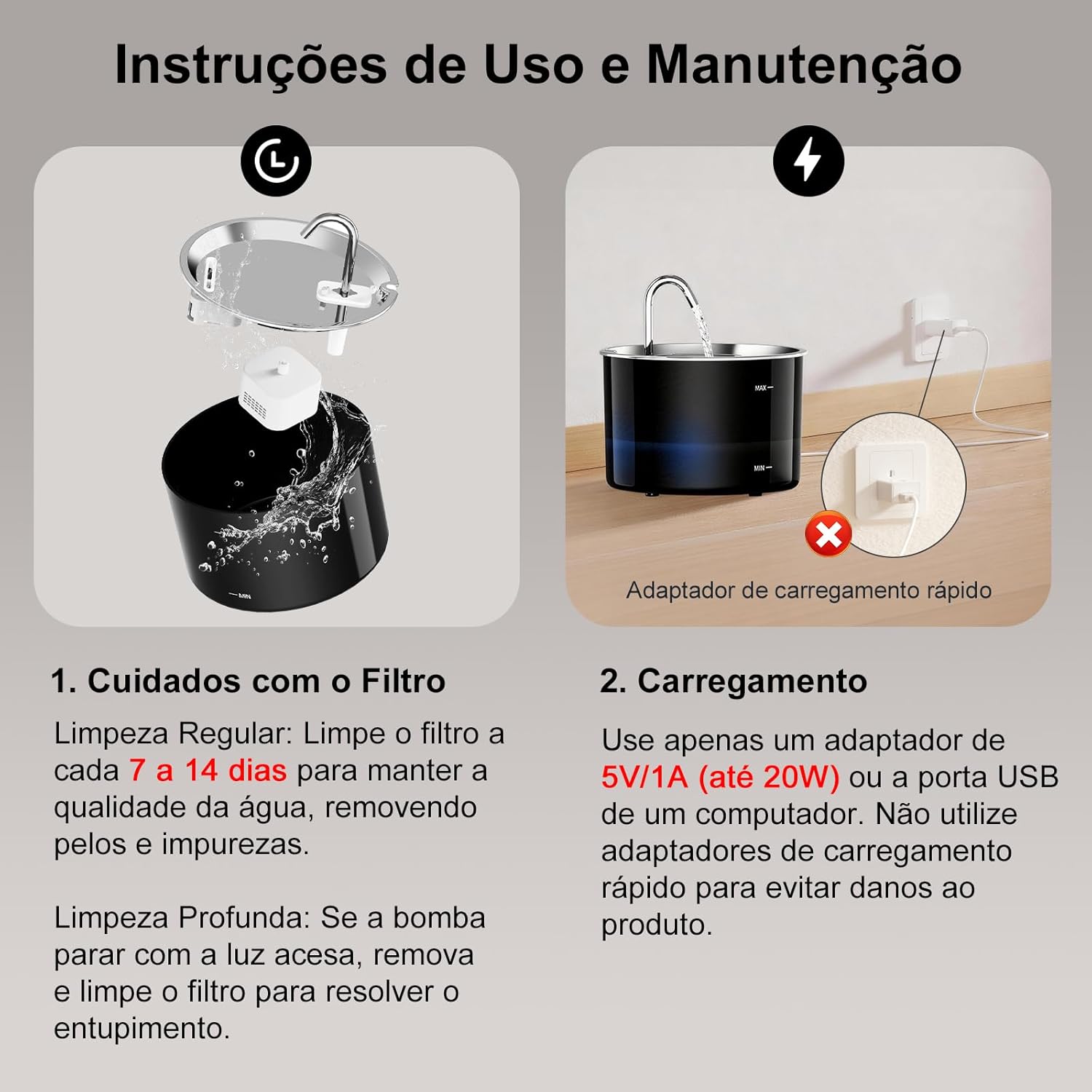 Bebedouro para Gatos com Filtro,3L Fonte de Agua para Gatos Cães Pet Inox Silenciosa Automático - Imagem 5