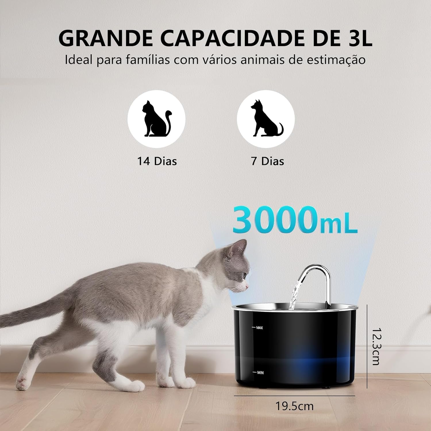 Bebedouro para Gatos com Filtro,3L Fonte de Agua para Gatos Cães Pet Inox Silenciosa Automático - Imagem 2