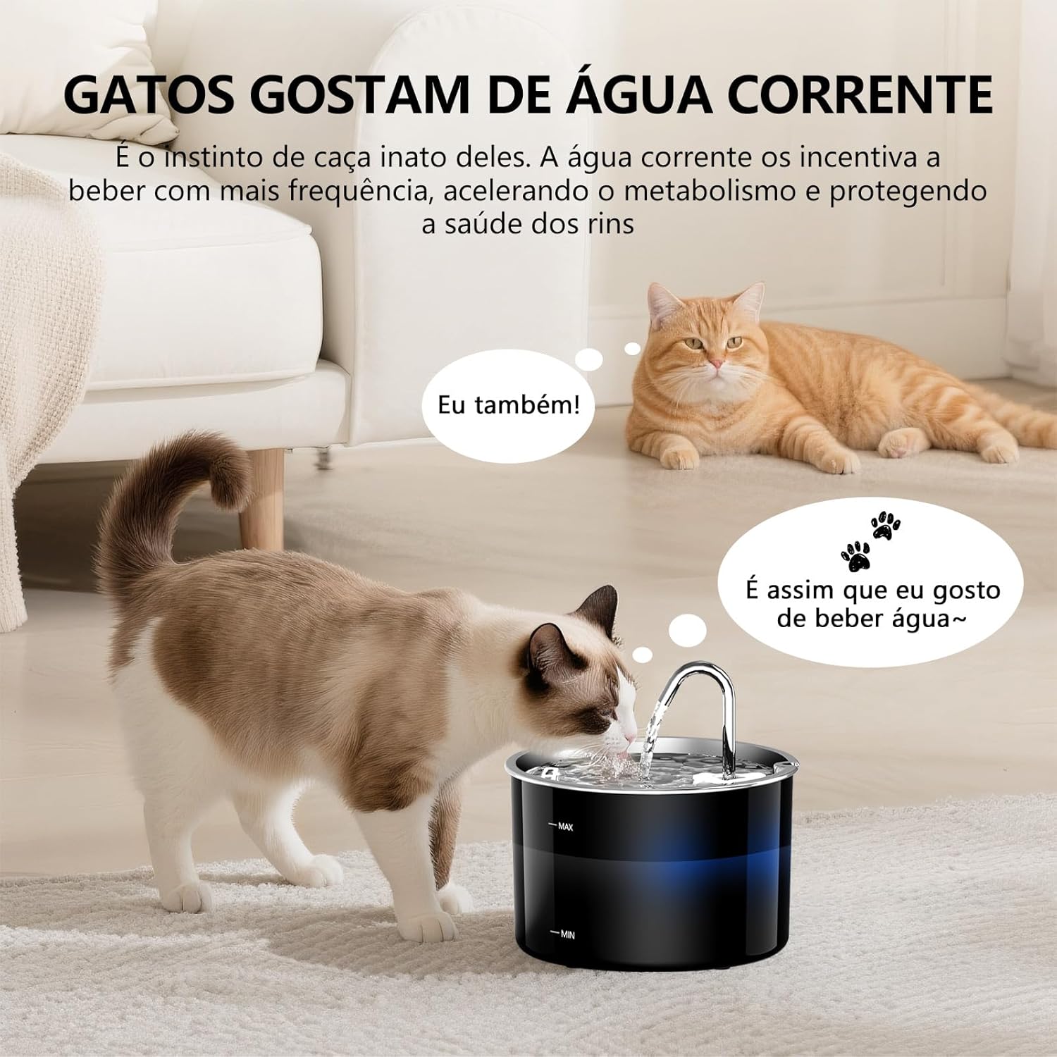 Bebedouro para Gatos com Filtro,3L Fonte de Agua para Gatos Cães Pet Inox Silenciosa Automático - Imagem 6