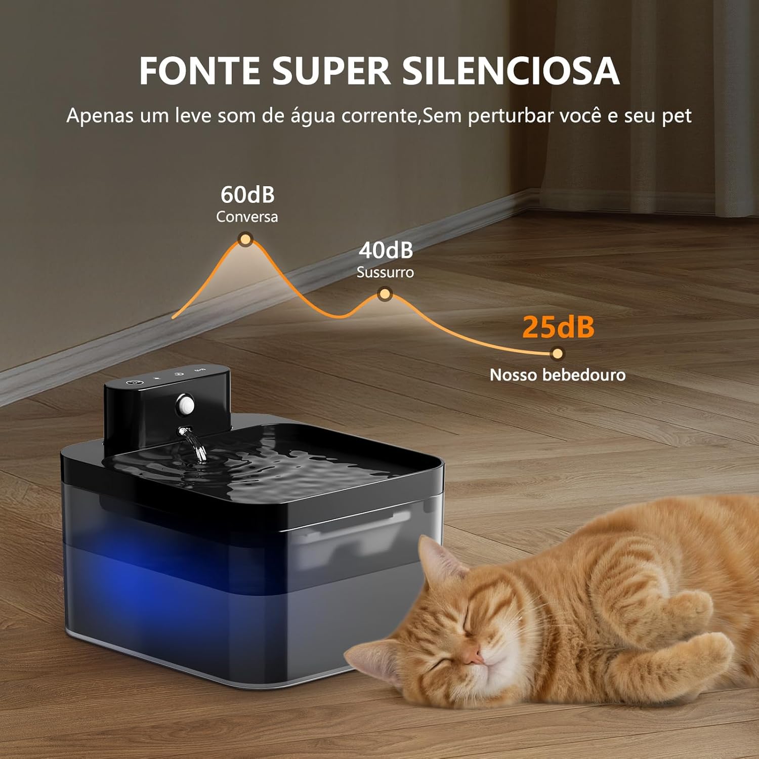 Bebedouro para Gatos Sem Fio,2.2L Fonte de Agua para Gatos Cães Pet Sensor Silenciosa Automático - Imagem 4