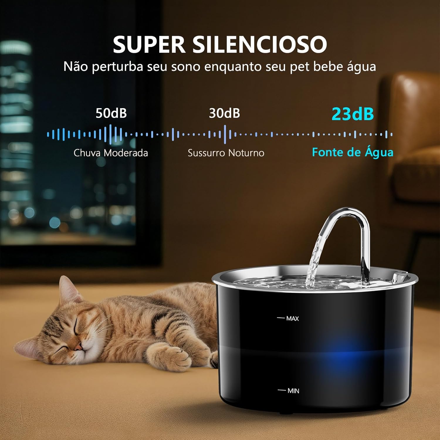 Bebedouro para Gatos com Filtro,3L Fonte de Agua para Gatos Cães Pet Inox Silenciosa Automático - Imagem 8