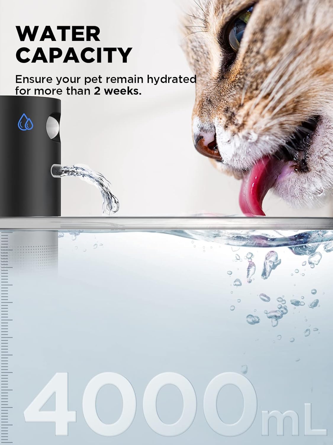 FEELNEEDY fonte de água para gatos sem fio, operada por bateria, fonte de água para animais de estimação de aço inoxidável de 4l/135fl oz para cães e gatos com sensor de movimento, bebedouro - Imagem 6