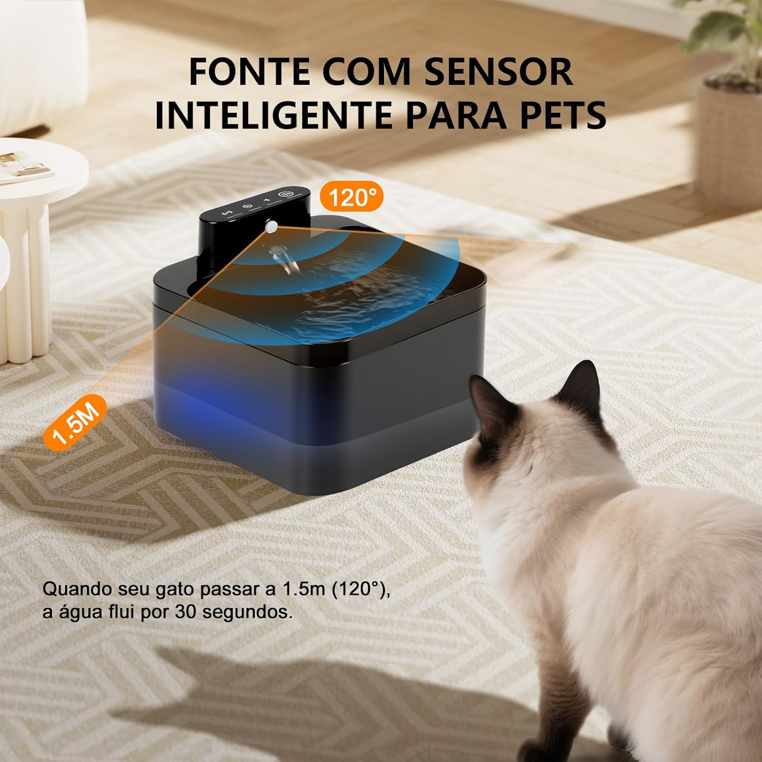 Bebedouro para Gatos Sem Fio,2.2L Fonte de Agua para Gatos Cães Pet Sensor Silenciosa Automático - Imagem 3
