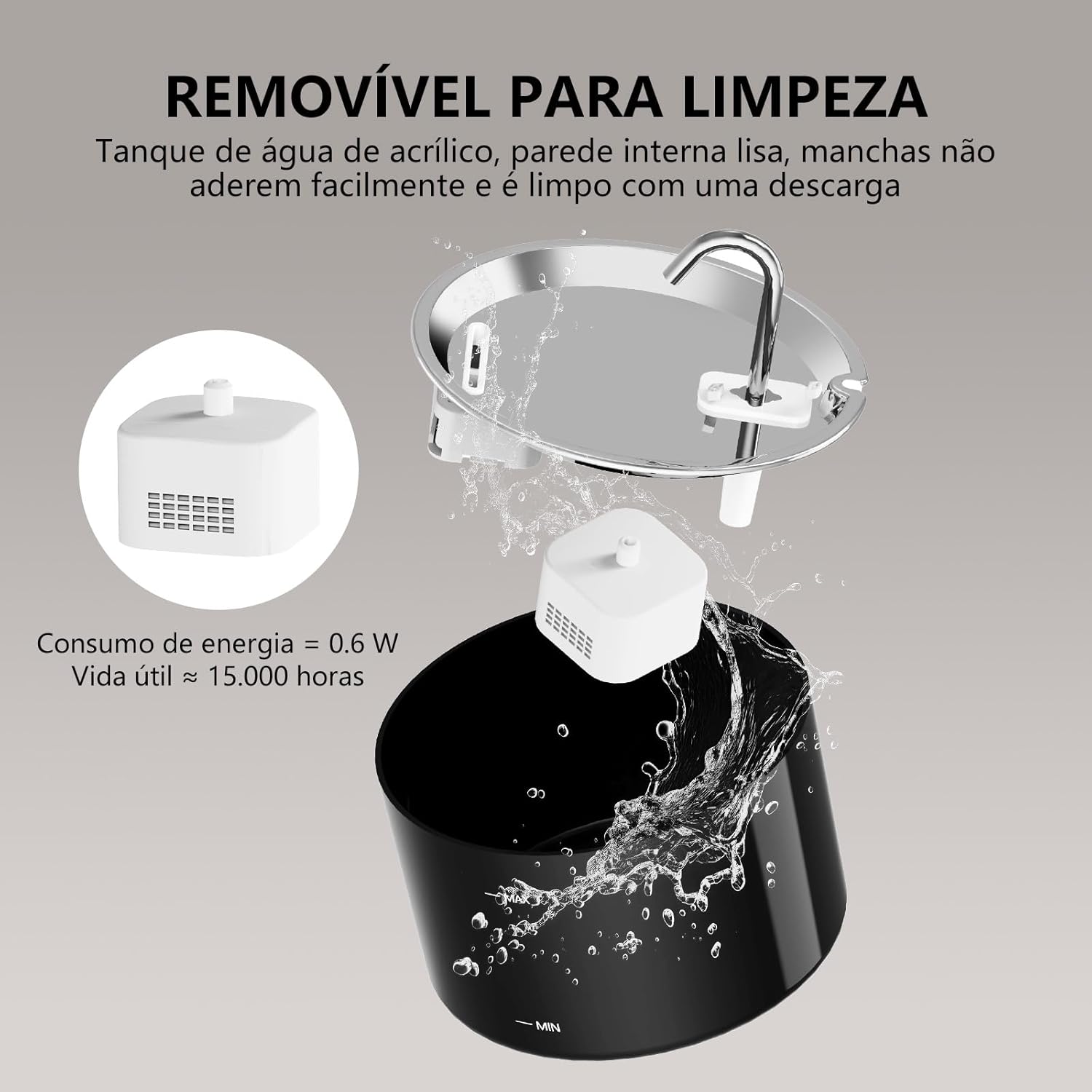 Bebedouro para Gatos com Filtro,3L Fonte de Agua para Gatos Cães Pet Inox Silenciosa Automático - Imagem 4