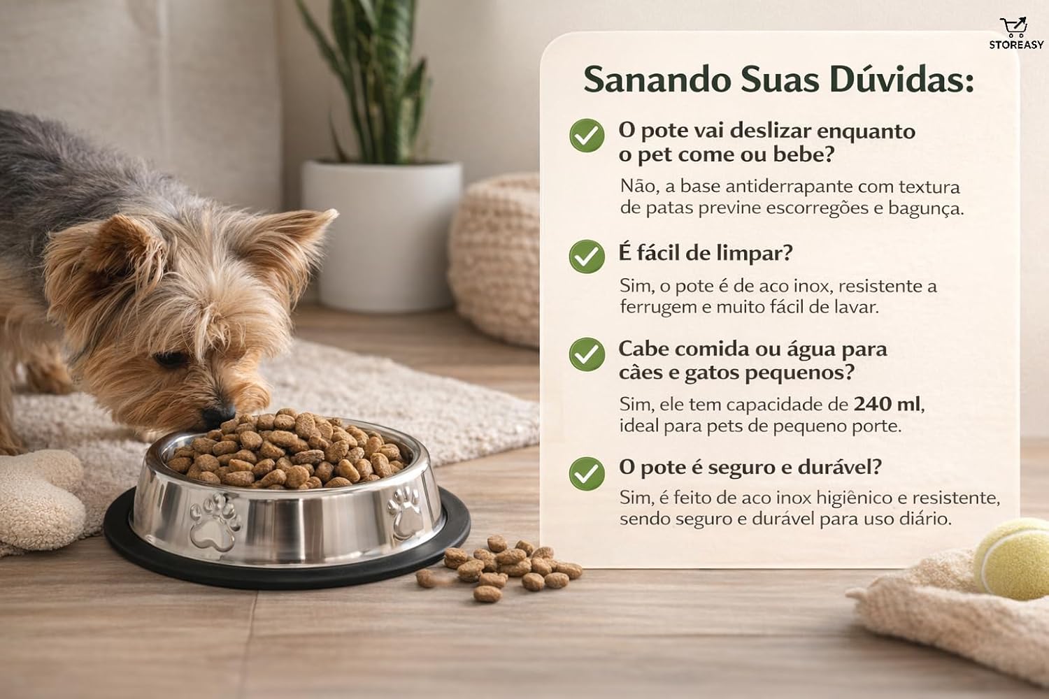 Kit 2 Potes Comedouro e Bebedouro Inox Antiderrapante para Pets – Base com Relevo Estável – Perfeito para Cães e Gatos Pequenos | Storeasy - Imagem 4