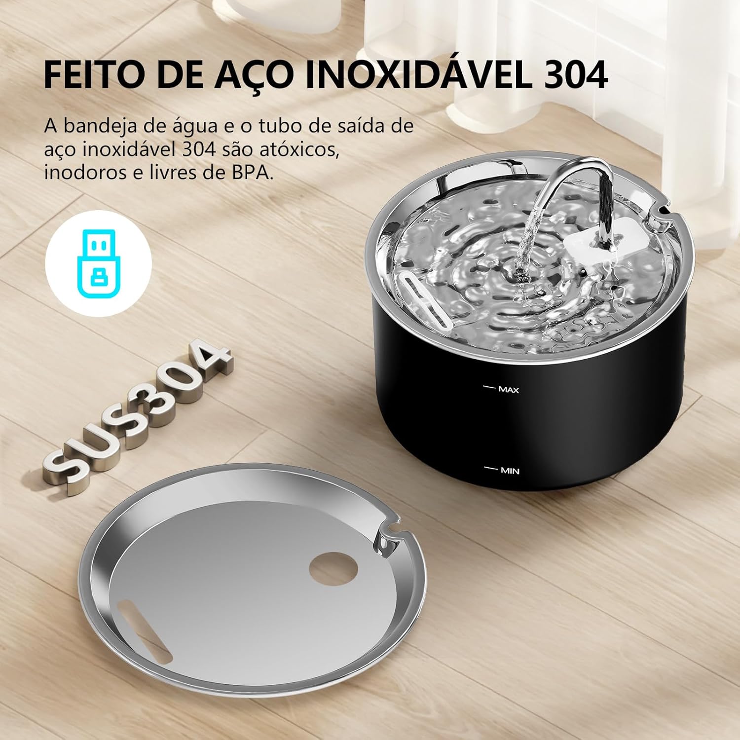 Bebedouro para Gatos com Filtro,3L Fonte de Agua para Gatos Cães Pet Inox Silenciosa Automático - Imagem 7