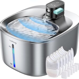 FEELNEEDY fonte de água para gatos sem fio, operada por bateria, fonte de água para animais de estimação de aço inoxidável de 4l/135fl oz para cães e gatos com sensor de movimento, bebedouro