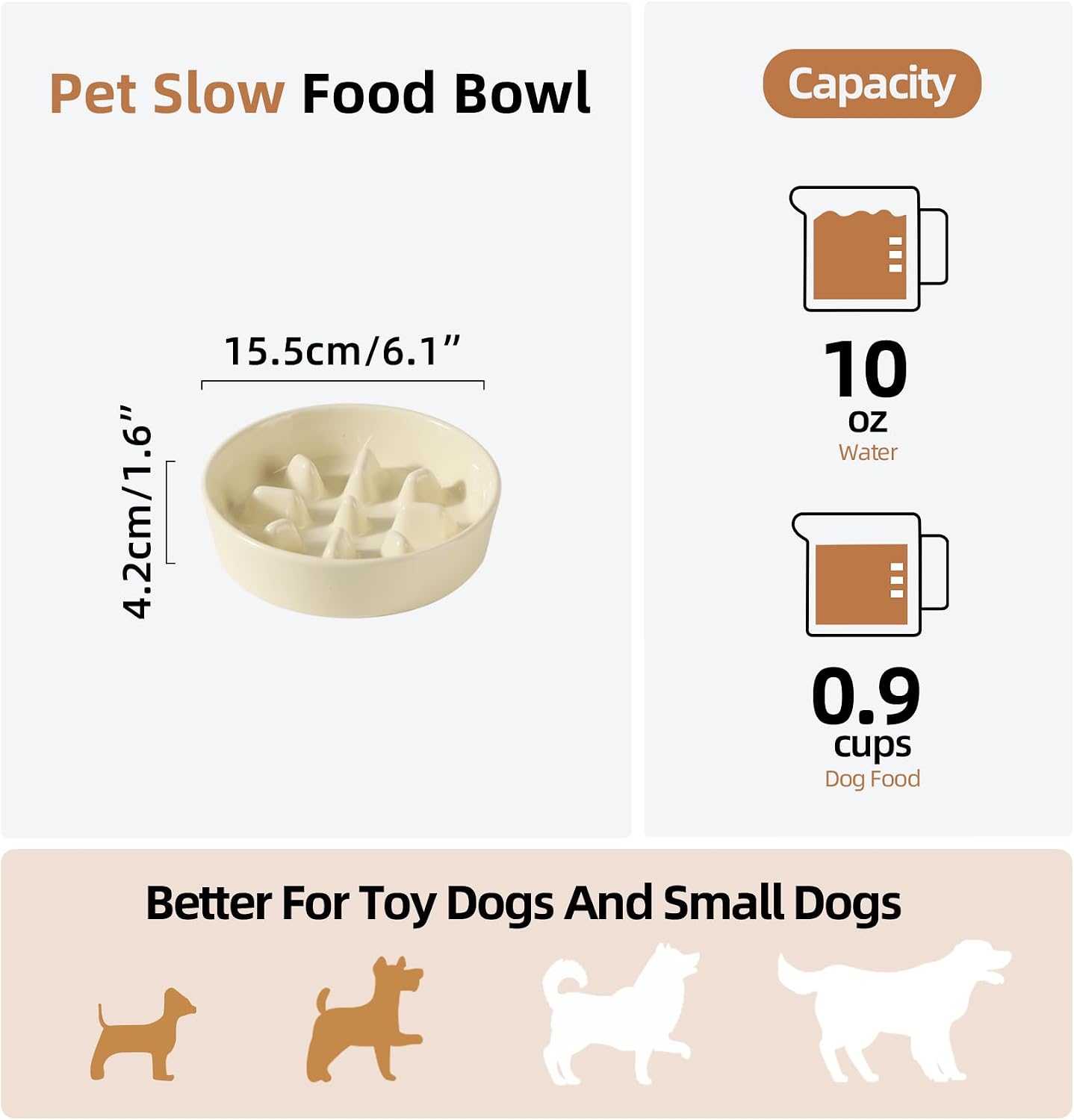 Havniva Tigela de Cerâmica para Cães, Alimentador Lento de 0,9 Xícara (15,5 Cm), 6,1" (15,5 Cm), Ideal para Cães e Gatos de Pequeno Porte, Previne Inchaço e Engasgamento (Tigela Única, Amarelo Claro) - Imagem 2