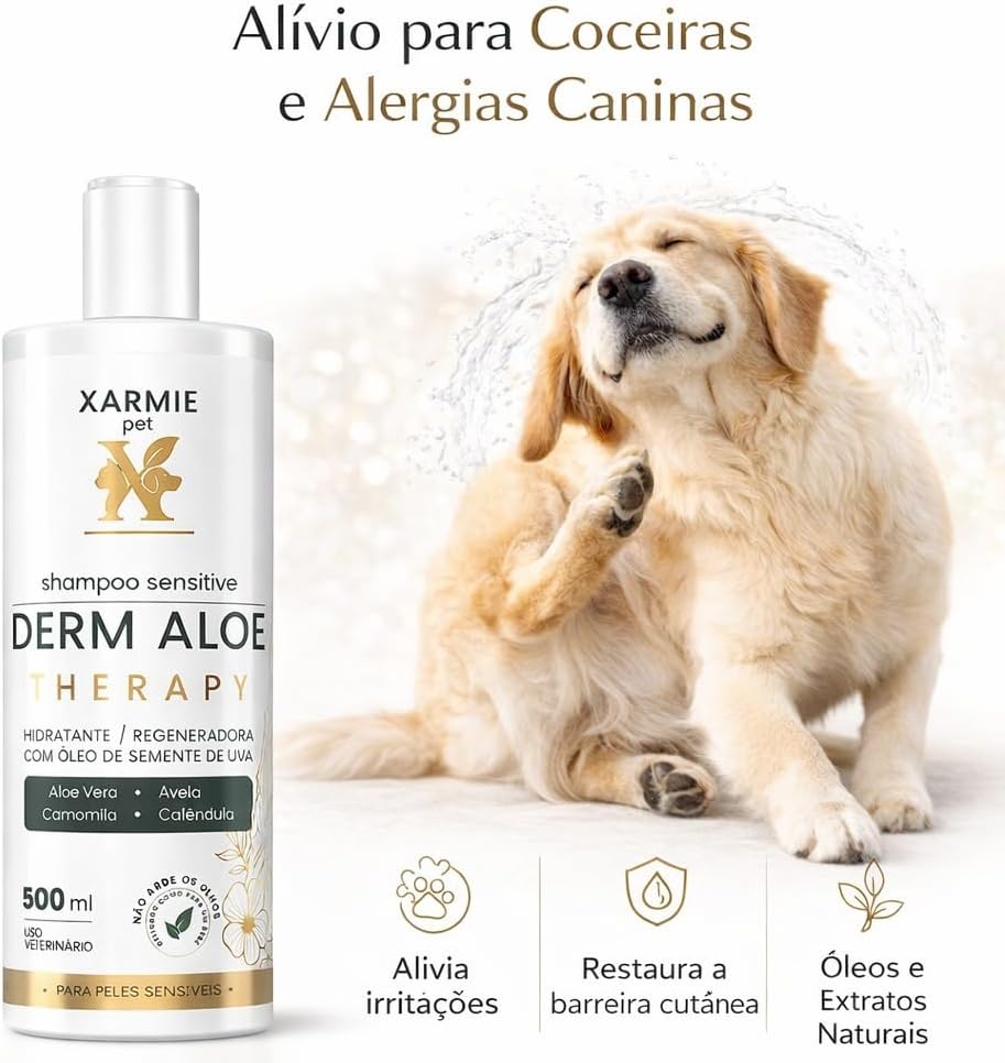 Shampoo PET Tratamento Alergias Coceiras e Irritações Derm Aloe Therapy XARMIE 500ml - Imagem 4