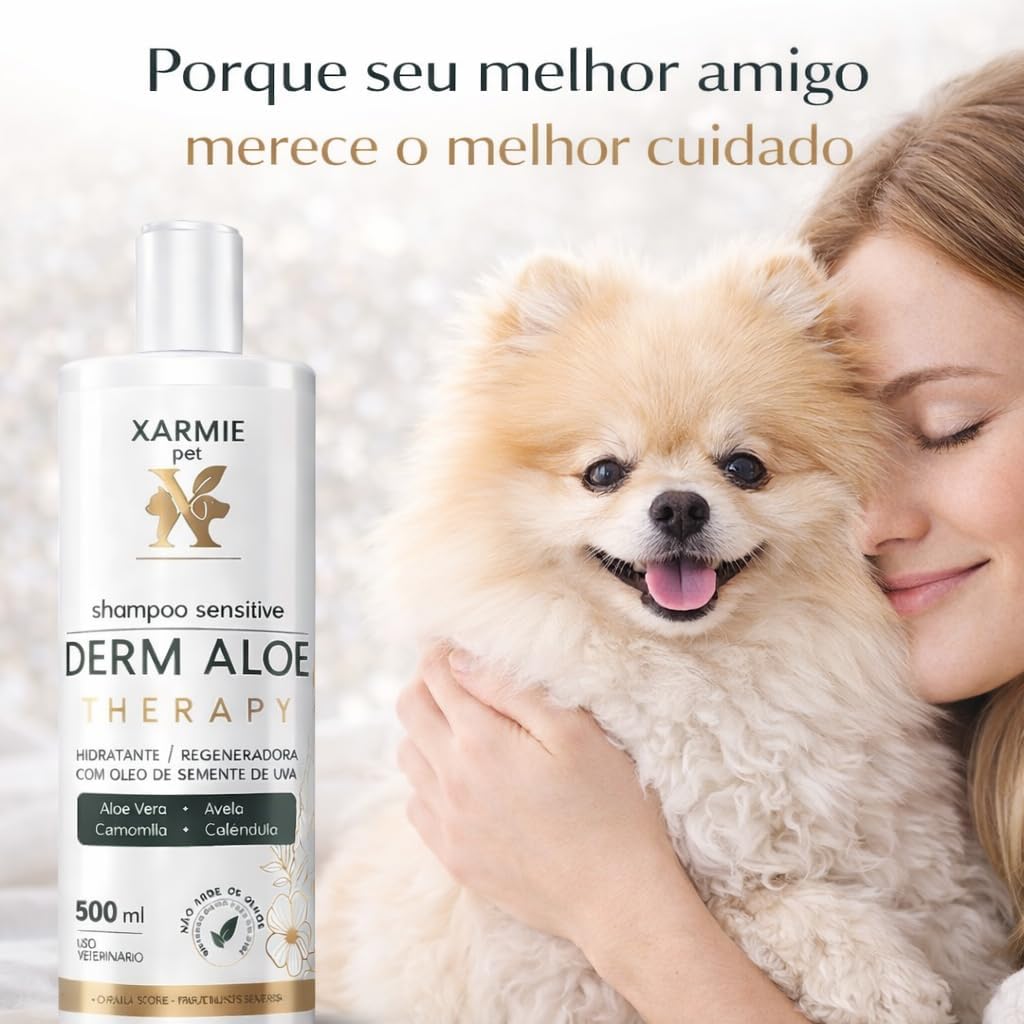 Shampoo PET Tratamento Alergias Coceiras e Irritações Derm Aloe Therapy XARMIE 500ml - Imagem 5