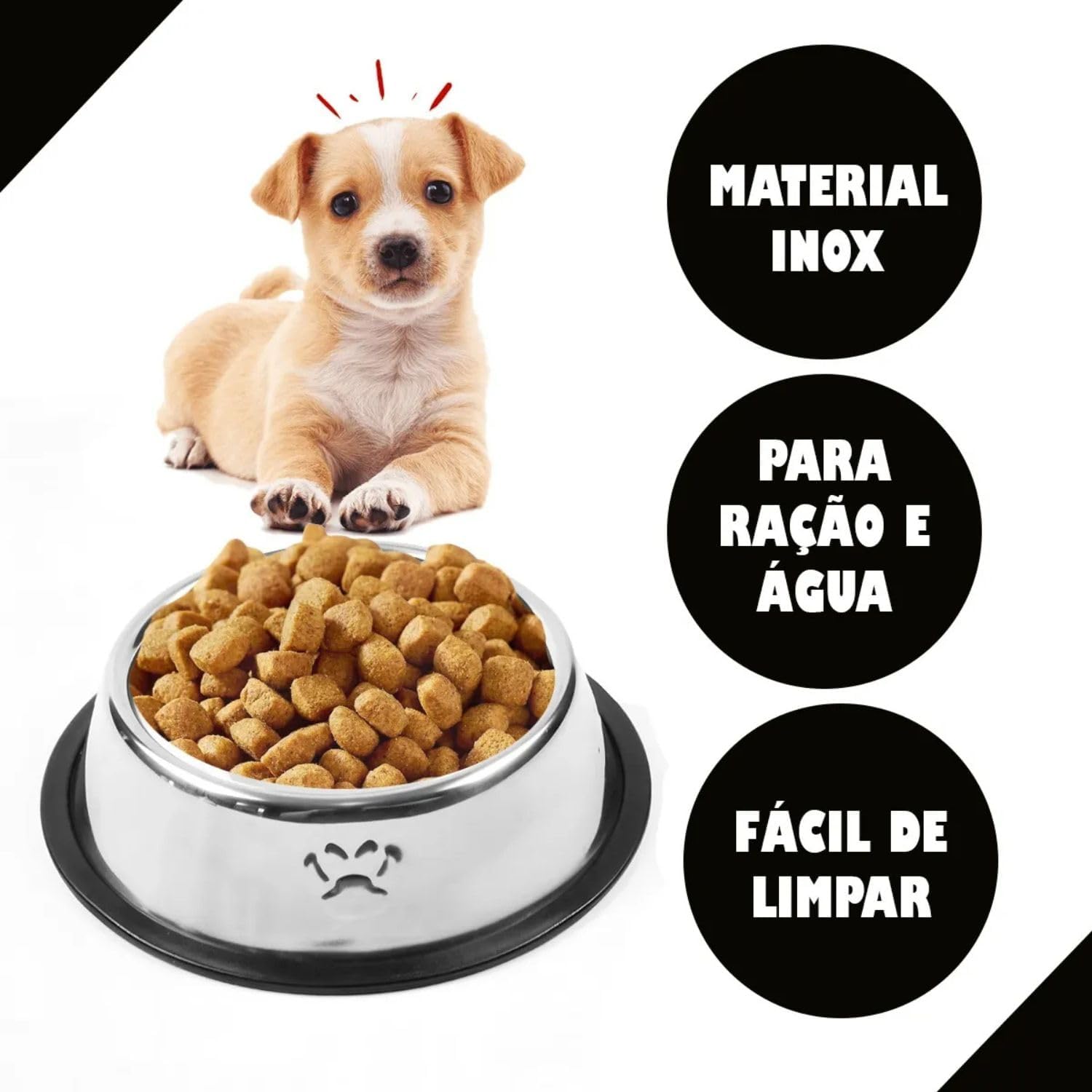Kit 2 Comedouro 150ml Inox Tigela Pote Ração Água Pra Cães Filhotes e Gato - Imagem 3