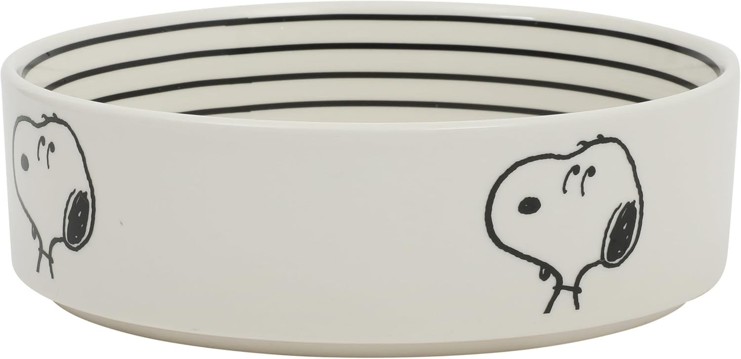 Peanuts Tigela Snoopy Dog com design de osso – Tigela de água ou comida de grés de 16,5 cm para cães pequenos a médios – Prato de animal de estimação fofo de desenho animado, durável e fácil de limpar