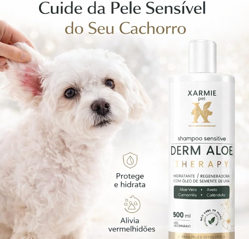 Shampoo PET Tratamento Alergias Coceiras e Irritações Derm Aloe Therapy XARMIE 500ml - Imagem 3