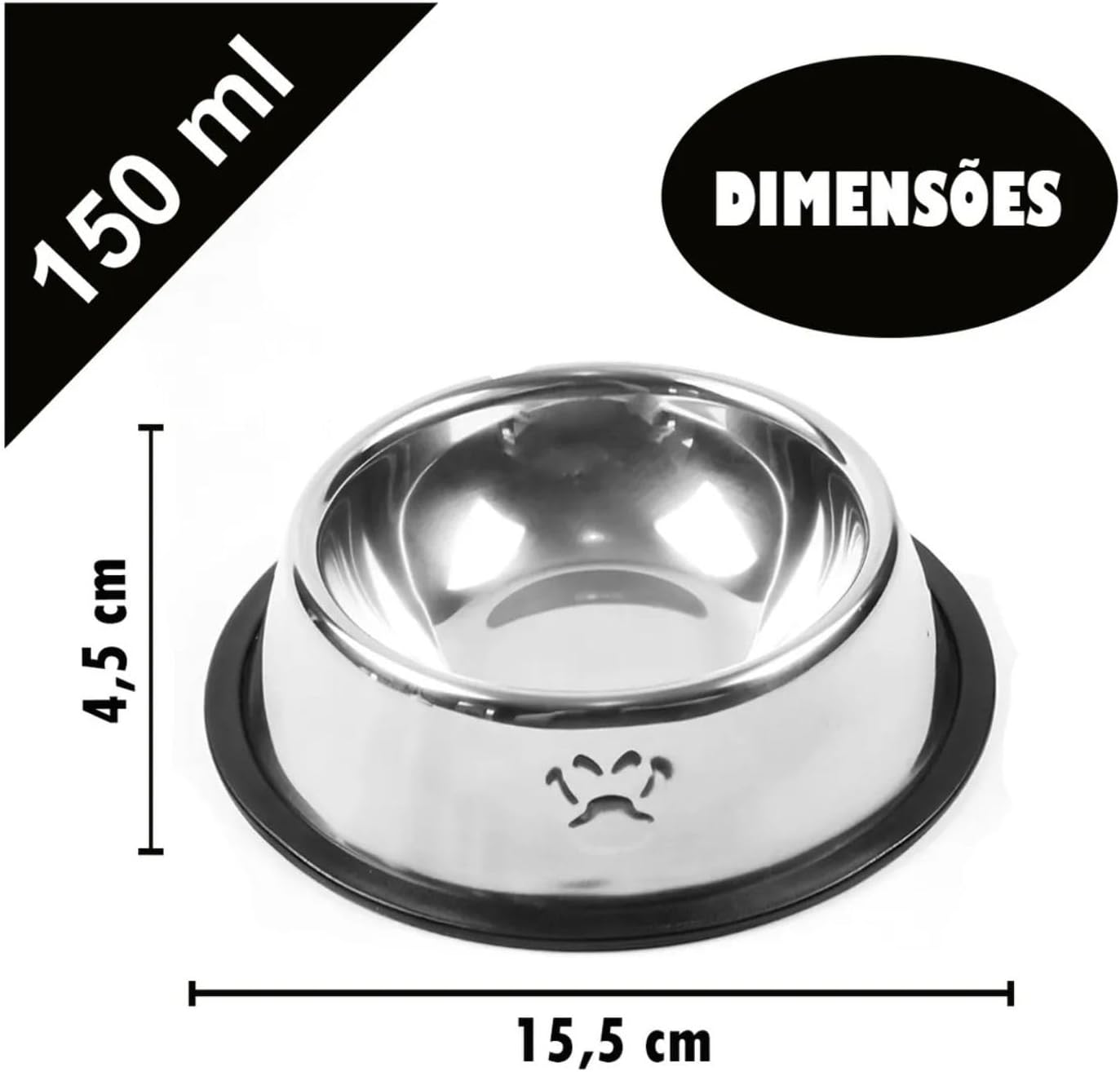 Kit 2 Comedouro 150ml Inox Tigela Pote Ração Água Pra Cães Filhotes e Gato - Imagem 2