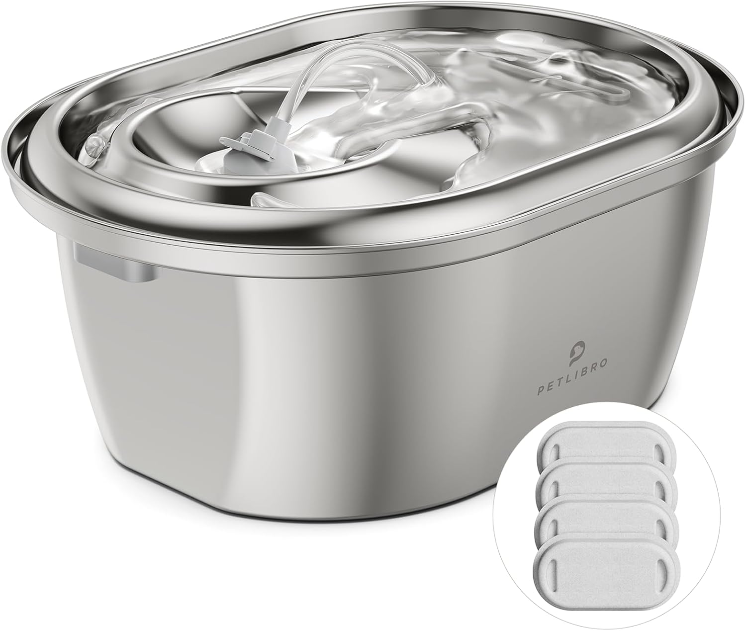 PETLIBRO Bebedouro de Aço Inoxidável para Gatos, Bebedouro para Animais de Estimação de 101 Oz/3 L para Gatos Dentro, Bebedouro para Cães de Qualidade Alimentar, Dispensador Automático de Água com 4 F