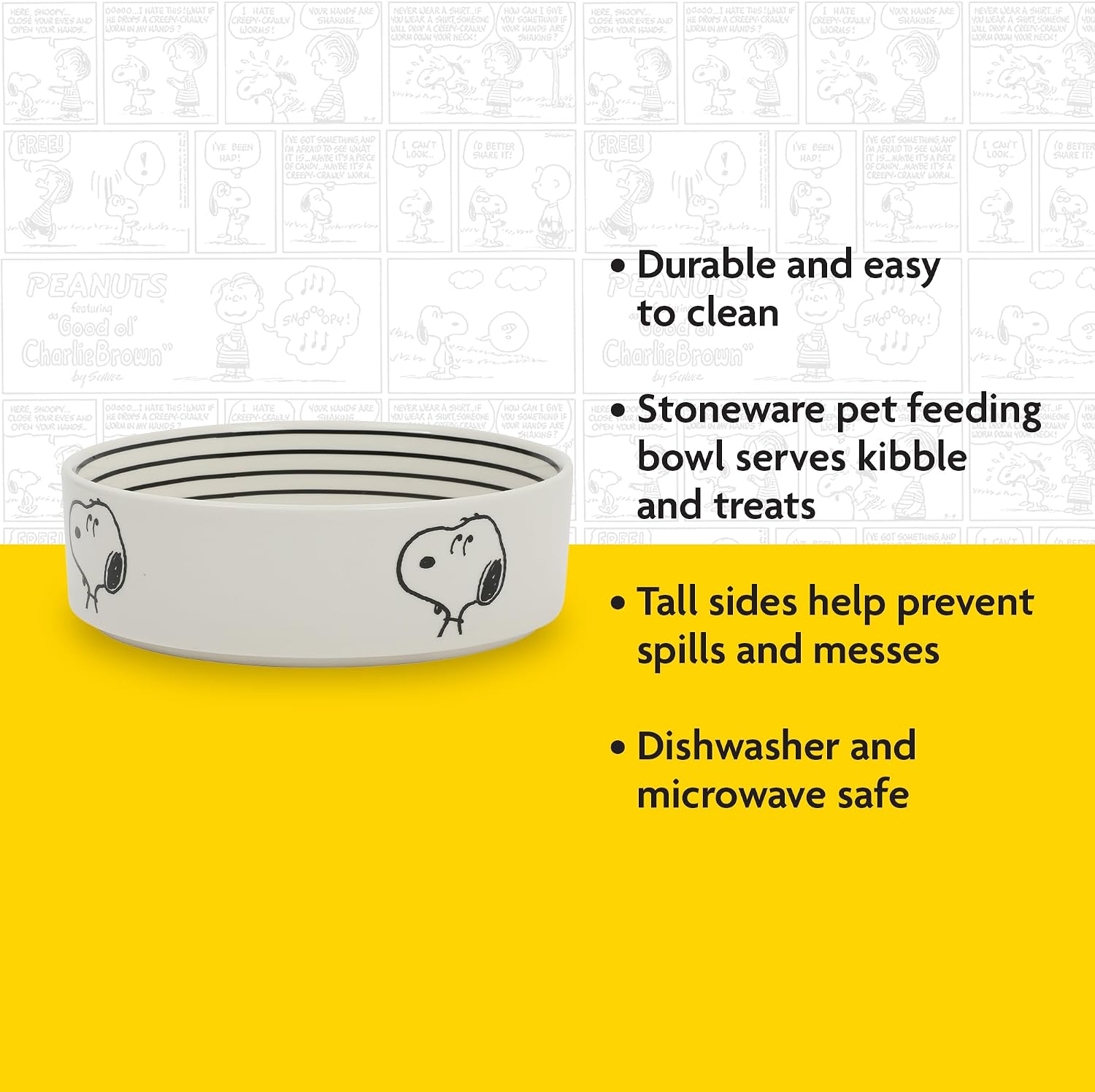 Peanuts Tigela Snoopy Dog com design de osso – Tigela de água ou comida de grés de 16,5 cm para cães pequenos a médios – Prato de animal de estimação fofo de desenho animado, durável e fácil de limpar - Imagem 4