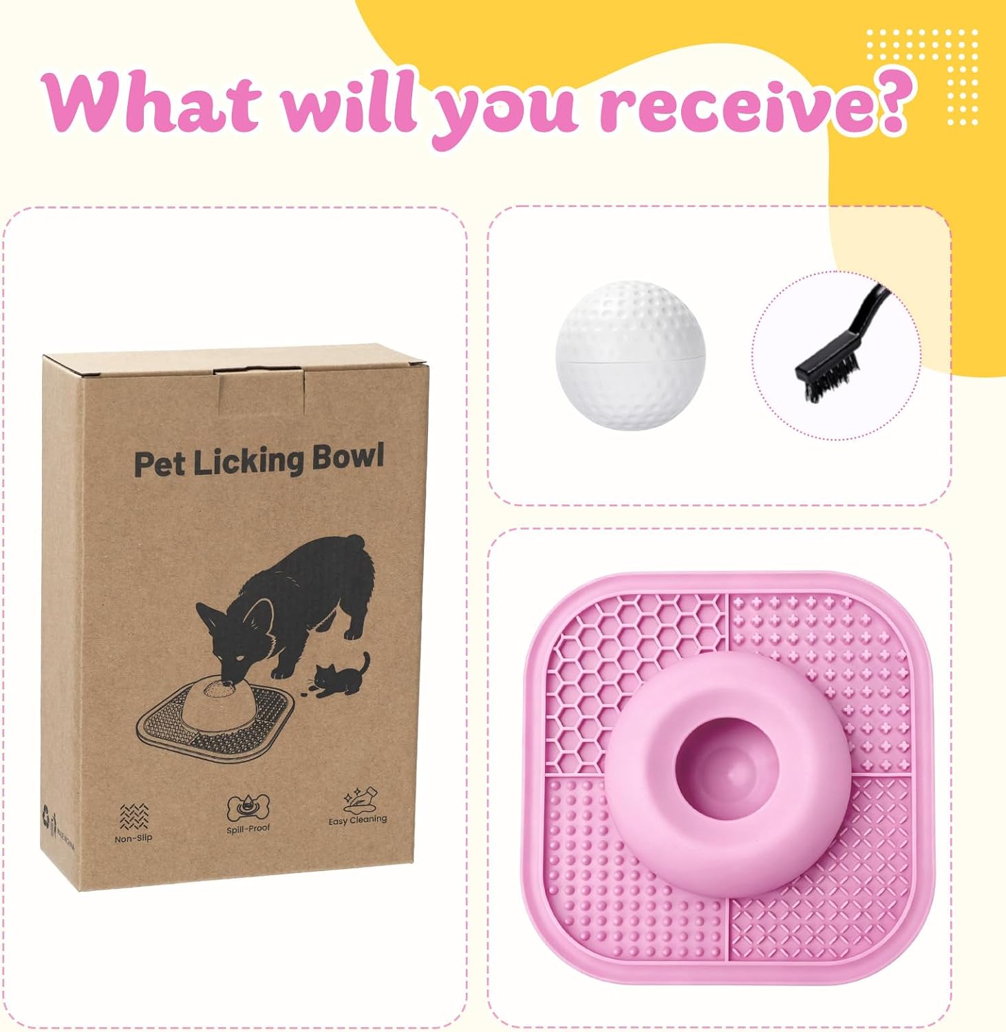 Tigela de alimentação lenta para cães e tapete para lamber líquidos e grossos, tigela antiderrapante para lamber cães com bola interativa, brinquedo de lamber filhotes de 5/6 xícaras para - Imagem 8