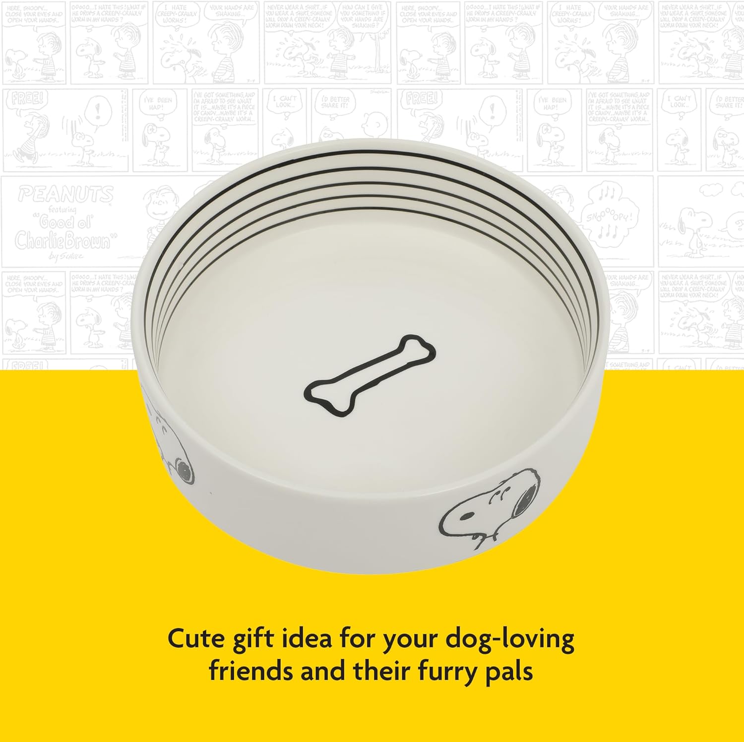 Peanuts Tigela Snoopy Dog com design de osso – Tigela de água ou comida de grés de 16,5 cm para cães pequenos a médios – Prato de animal de estimação fofo de desenho animado, durável e fácil de limpar - Imagem 5