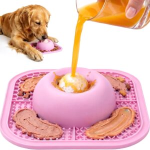 Tigela de alimentação lenta para cães e tapete para lamber líquidos e grossos, tigela antiderrapante para lamber cães com bola interativa, brinquedo de lamber filhotes de 5/6 xícaras para