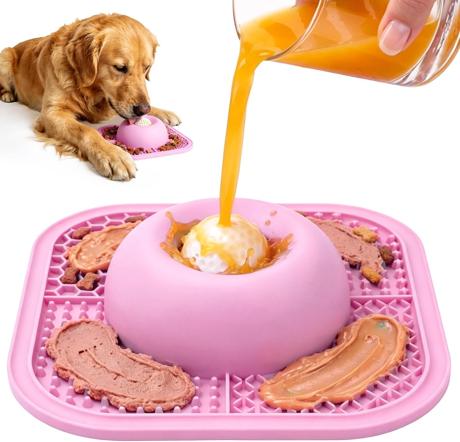 Tigela de alimentação lenta para cães e tapete para lamber líquidos e grossos, tigela antiderrapante para lamber cães com bola interativa, brinquedo de lamber filhotes de 5/6 xícaras para
