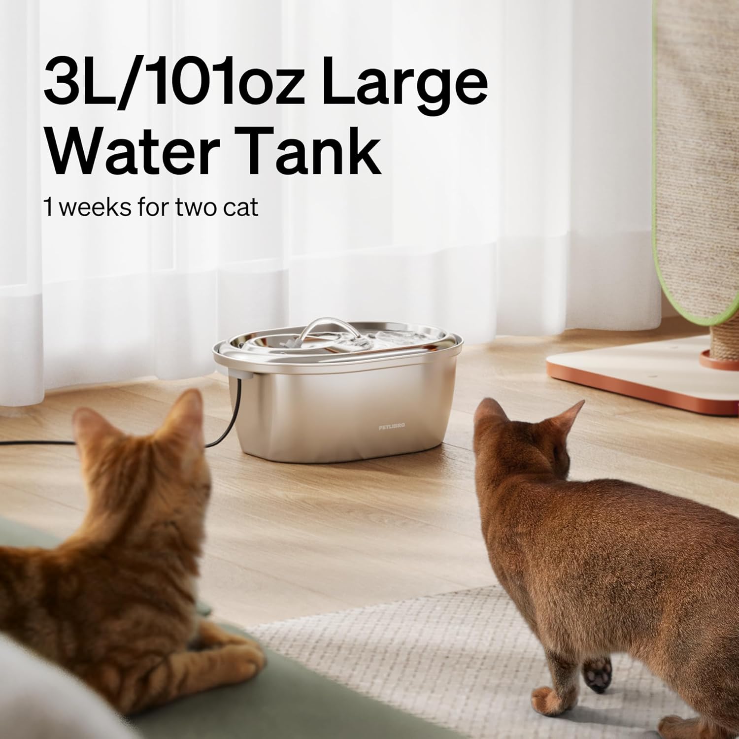 PETLIBRO Bebedouro de Aço Inoxidável para Gatos, Bebedouro para Animais de Estimação de 101 Oz/3 L para Gatos Dentro, Bebedouro para Cães de Qualidade Alimentar, Dispensador Automático de Água com 4 F - Imagem 3