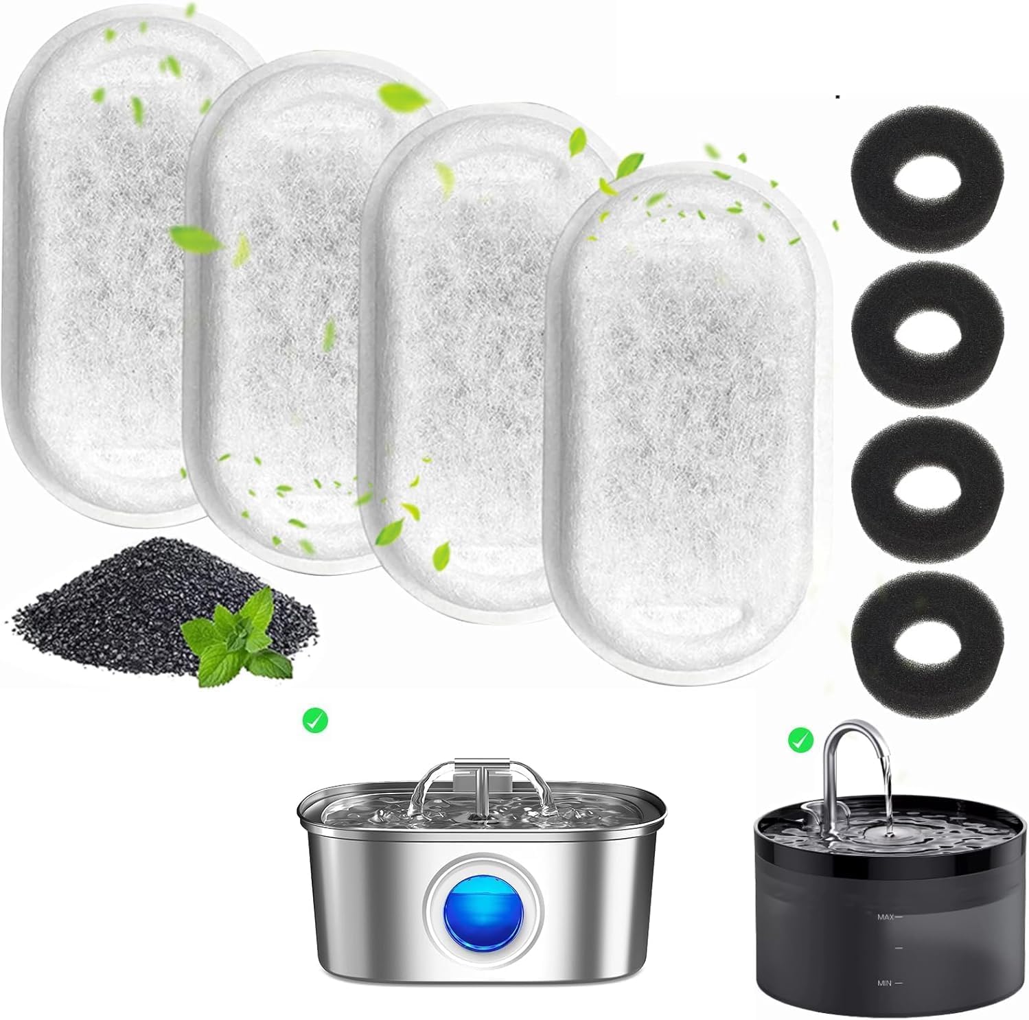 SHINER Filtros para Bebedouros de Gatos com Esponjas de Pré-filtro para Bebedouros Automáticos de 3,2 Litros (8, 4 ESP + 4 FLTR)