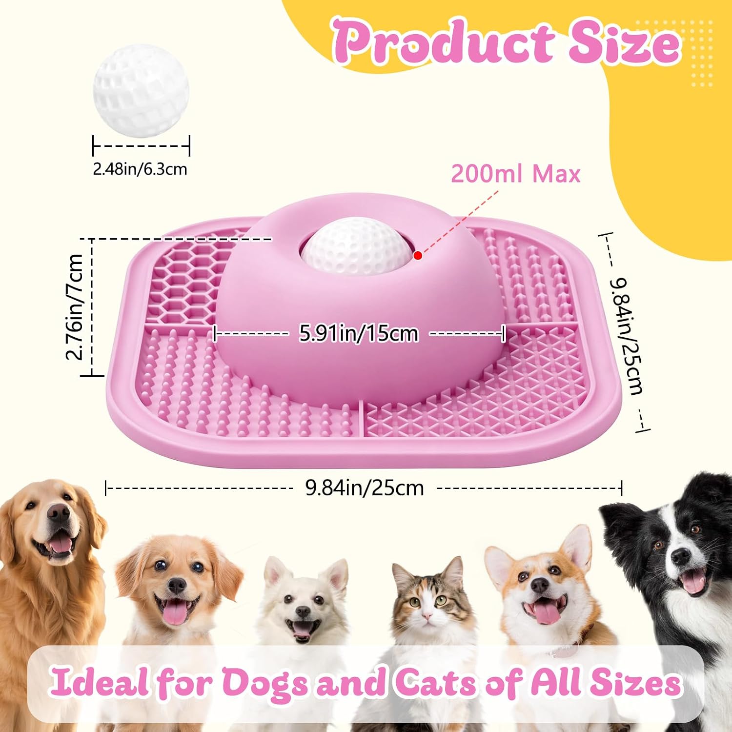 Tigela de alimentação lenta para cães e tapete para lamber líquidos e grossos, tigela antiderrapante para lamber cães com bola interativa, brinquedo de lamber filhotes de 5/6 xícaras para - Imagem 7