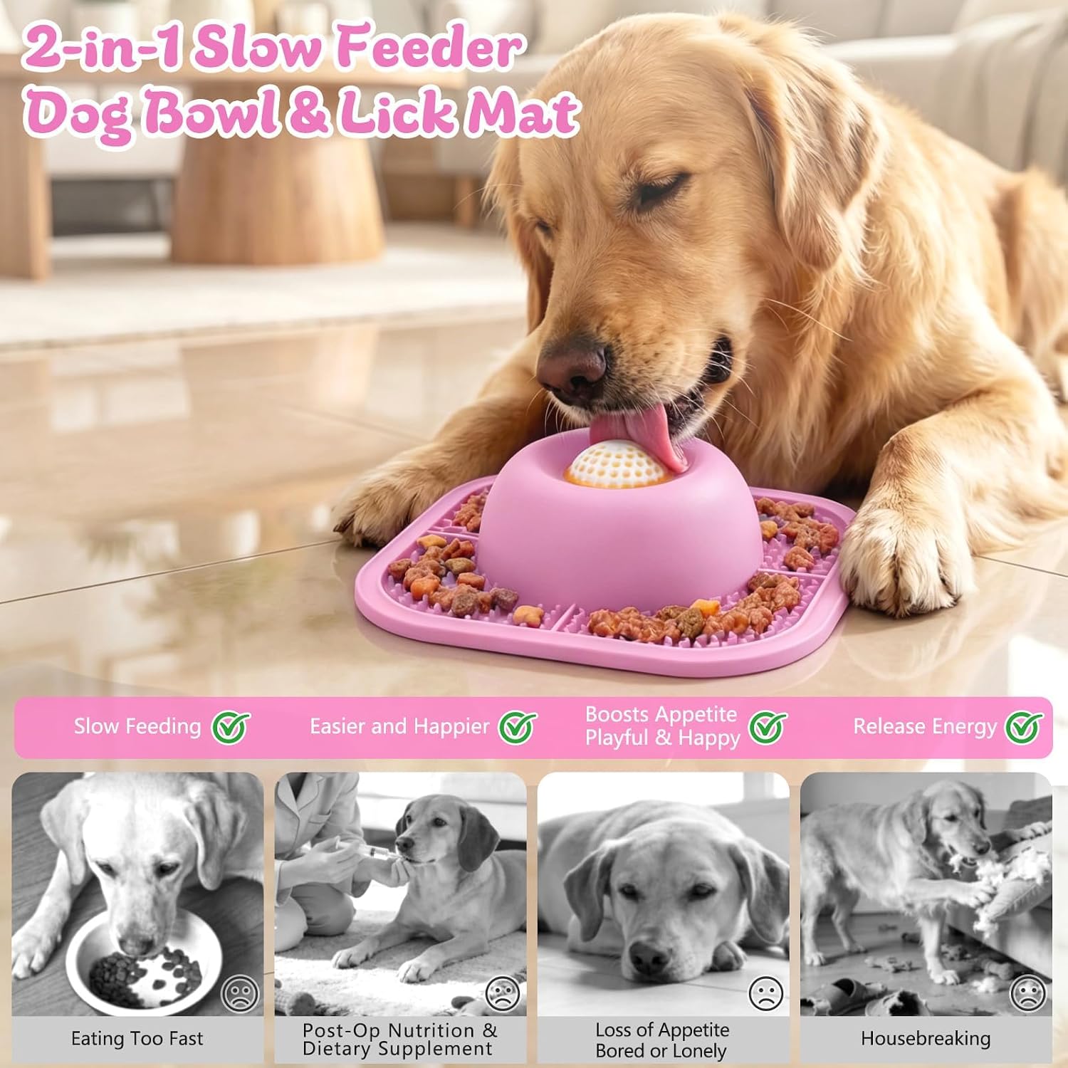 Tigela de alimentação lenta para cães e tapete para lamber líquidos e grossos, tigela antiderrapante para lamber cães com bola interativa, brinquedo de lamber filhotes de 5/6 xícaras para - Imagem 2