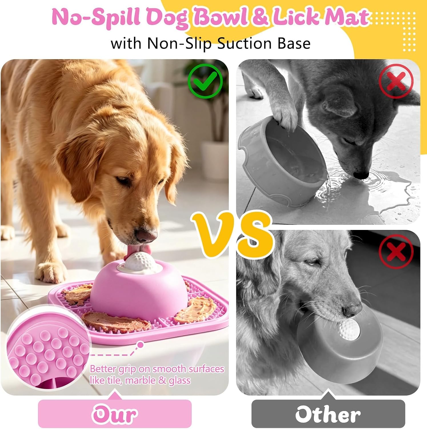 Tigela de alimentação lenta para cães e tapete para lamber líquidos e grossos, tigela antiderrapante para lamber cães com bola interativa, brinquedo de lamber filhotes de 5/6 xícaras para - Imagem 5