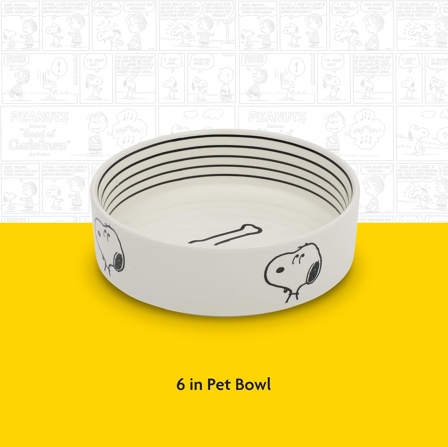 Peanuts Tigela Snoopy Dog com design de osso – Tigela de água ou comida de grés de 16,5 cm para cães pequenos a médios – Prato de animal de estimação fofo de desenho animado, durável e fácil de limpar - Imagem 3