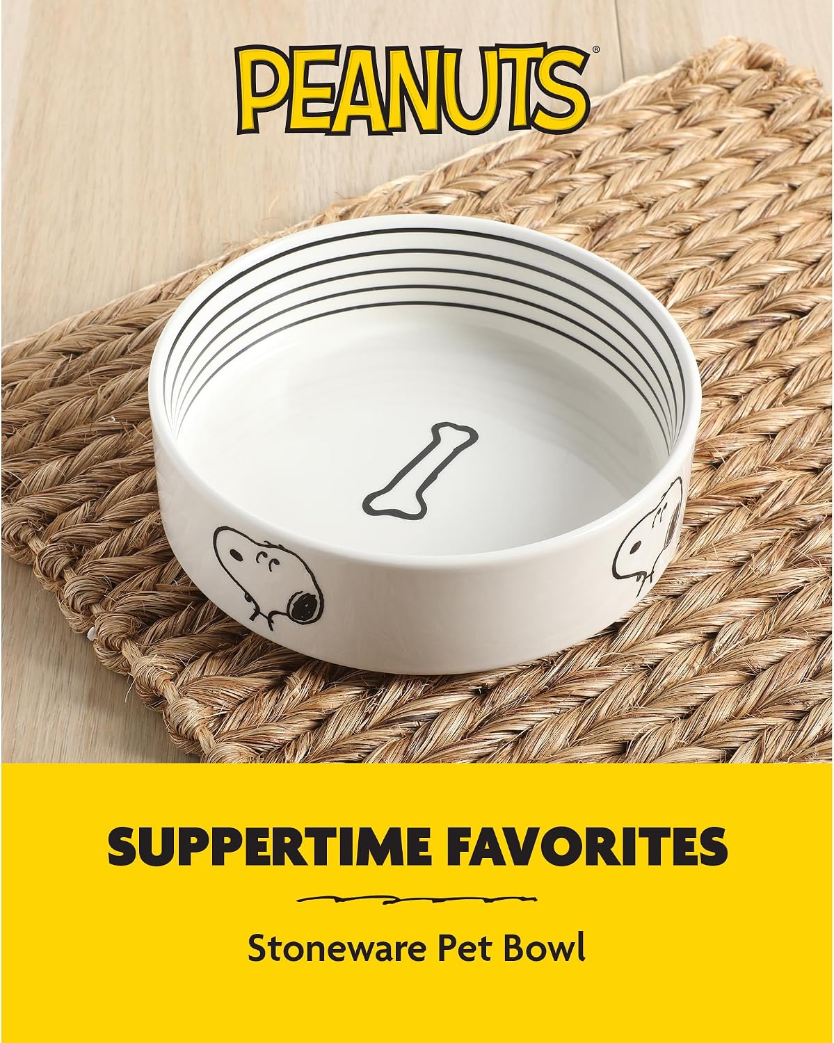 Peanuts Tigela Snoopy Dog com design de osso – Tigela de água ou comida de grés de 16,5 cm para cães pequenos a médios – Prato de animal de estimação fofo de desenho animado, durável e fácil de limpar - Imagem 2