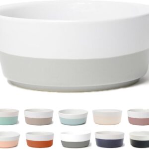 Waggo Tigela de cerâmica para cães Dipper cinza claro/branco tamanho médio pesado durável para ração e água prato