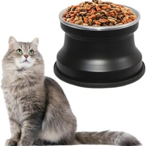 Comedouro Alto para Gatos em Alumínio Preto Liso