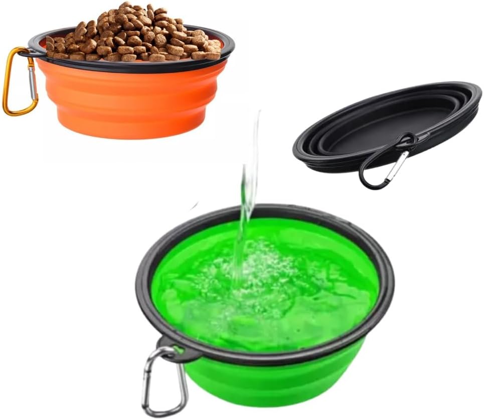 Comedouro Tigela Pote Bebedouro Prato Silicone Retrátil Para Pets Água e Ração Cães e Gatos Reutilizável Para Passeios Coloridos