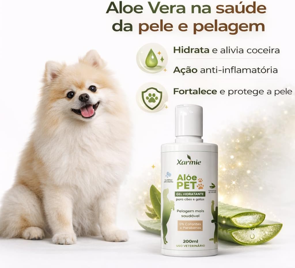 Aloe Pet Gel Hidratante Natural para Cães e Gatos, 100% Babosa Orgânica, Tratamento para Dermatite Canina, Coceiras e Irritações, 200ml - Imagem 2