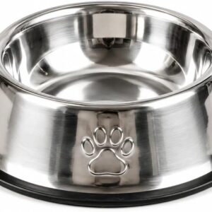 Comedouro Inox Antiderrapante 22cm para Gato e Cachorro Pequeno – Tigela Pet Aço Inoxidável Base Borracha Pata Relevo Higiênico