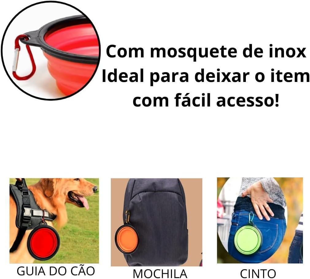 Comedouro Tigela Pote Bebedouro Prato Silicone Retrátil Para Pets Água e Ração Cães e Gatos Reutilizável Para Passeios Coloridos - Imagem 4