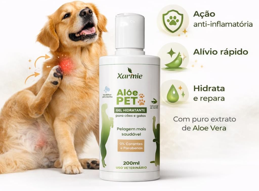 Aloe Pet Gel Hidratante Natural para Cães e Gatos, 100% Babosa Orgânica, Tratamento para Dermatite Canina, Coceiras e Irritações, 200ml - Imagem 3