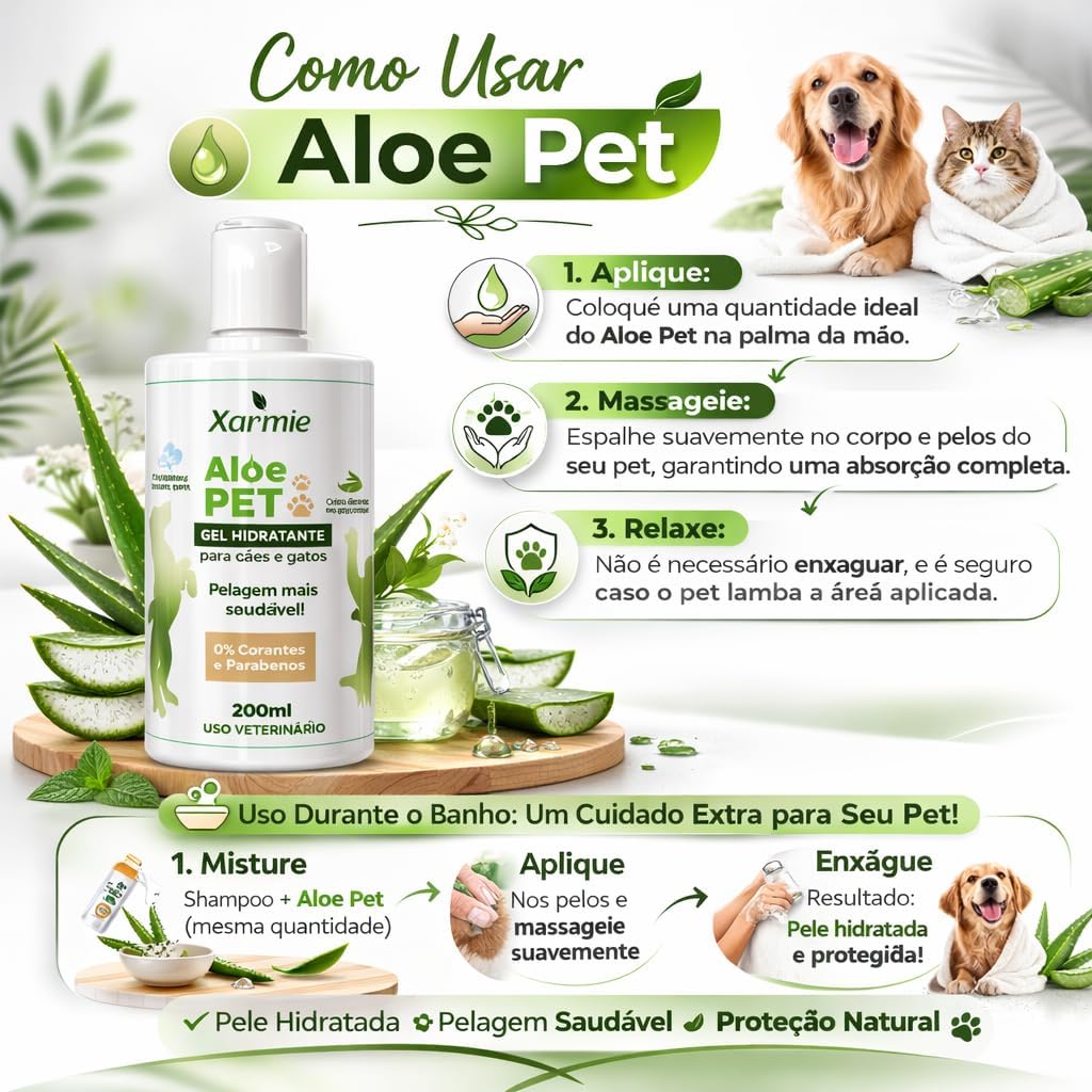 Aloe Pet Gel Hidratante Natural de Babosa 100% Natural para Dermatites em Cães e Gatos, 200ml, Uso Veterinário, Orgânico - Imagem 5