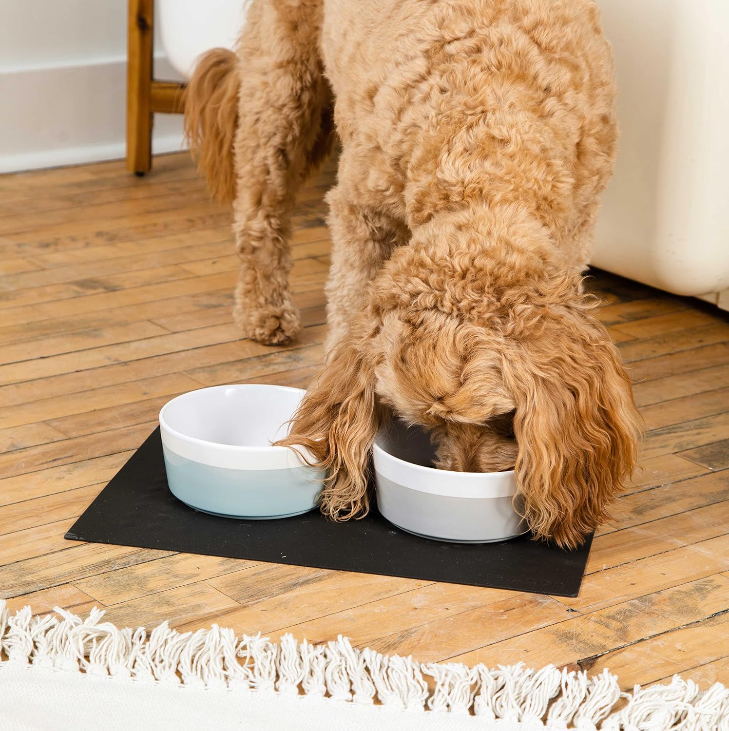 Waggo Tigela de cerâmica para cães Dipper cinza claro/branco tamanho médio pesado durável para ração e água prato - Imagem 2