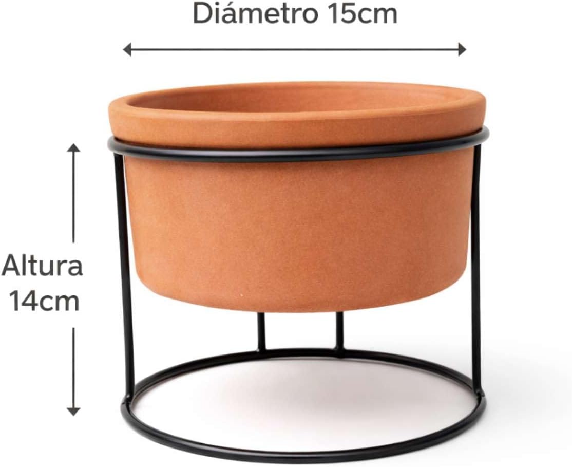 Comedouro Bebedouro Elevado Barro com Suporte Em Ferro Gatos e Cachorro Potes Para Ração e Água Pet 450 ML Atura 14 cm. - Imagem 2