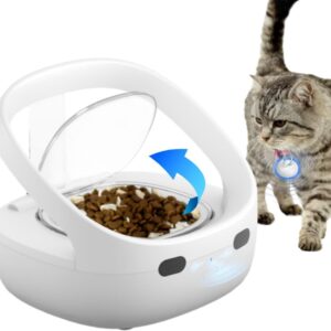 RFID Comedouro Automático para Gatos, Refeições Personalizadas Ativadas por Etiqueta na Coleira, Distribuidor de Ração para Gatos Programável por Wi-Fi para Casas com Vários Animais de Estimação