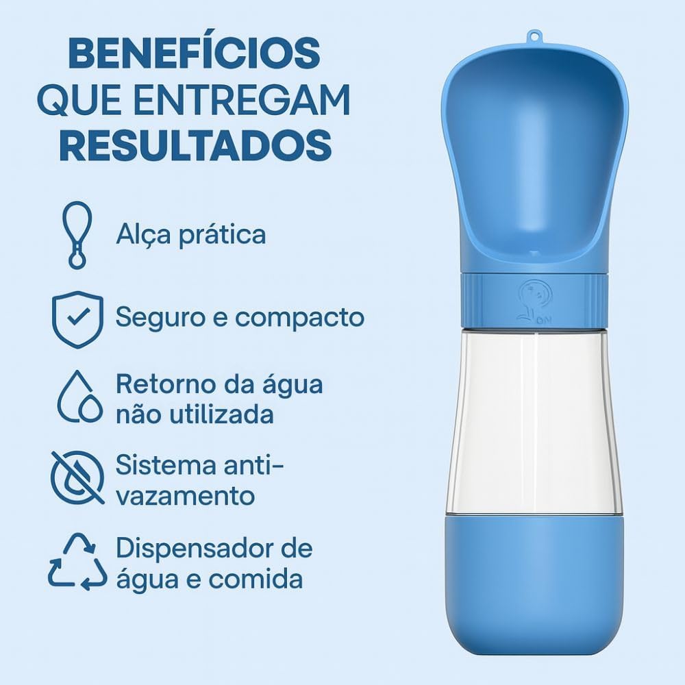 Bebedouro Portátil 2 em 1 para Cães e Gatos, 320ml e 170ml, Recipiente para Água e Ração, Compacto, Anti-Vazamento (Branco, 490 ml) - Imagem 3
