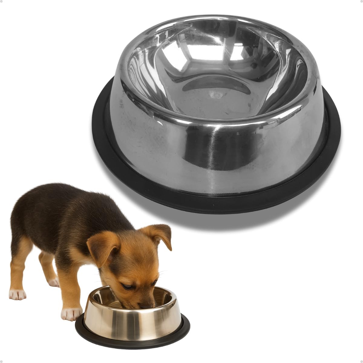 Comedouro de Inox 250ml para Cães e Gatos Mini Filhotes Pote Ração Água Bebedouro Antiderrapante