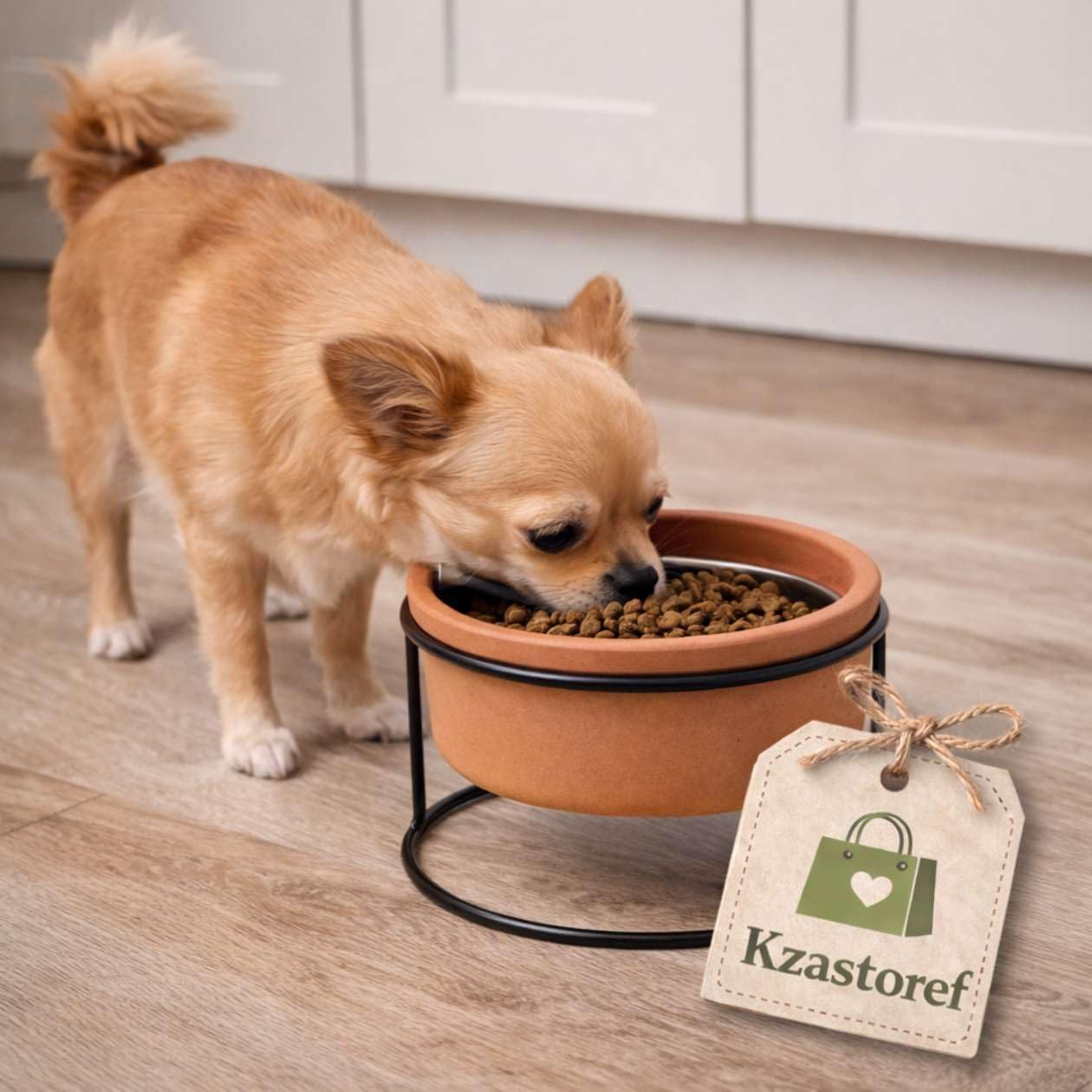 Comedouro Bebedouro Elevado Barro com Suporte Em Ferro Gatos e Cachorro Potes Para Ração e Água Pet 450 ML Atura 14 cm. - Imagem 5
